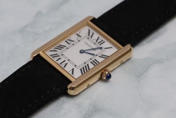 Cartier Tank Solo Large 2742 Goud 2008, Overige merken, Leer, Polshorloge, Ophalen of Verzenden
