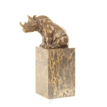 BRONZEN BEELD VAN EEN ZITTENDE NEUSHOORN (Interieur), Verzenden, Nieuw