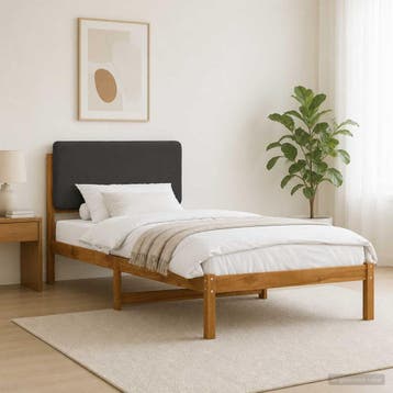 vidaXL Bedframe met gestoffeerd hoofdbord Naturel en, Huis en Inrichting, Verzenden, Nieuw, Hout
