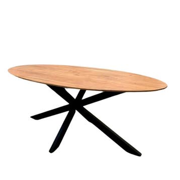 Ovale acacia tafel met metalen poot -  240 cm x 110 cmOvale, Ophalen of Verzenden, Nieuw
