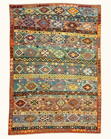 Groot Kelim tapijt Afghan perzisch 358x255 wollen vloerkleed, Blauw,  Perzisch tapijt kelim killim wollen vloerkleed handgeknoopt 