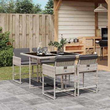 vidaXL 5-delige Tuinset met kussens poly rattan lichtgrijs, Verzenden, Nieuw, 4 zitplaatsen, Tuinset