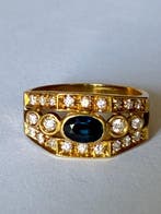 Ring - 18 karaat Geel goud Saffier - Diamant, Sieraden, Tassen en Uiterlijk, Ringen, Nieuw