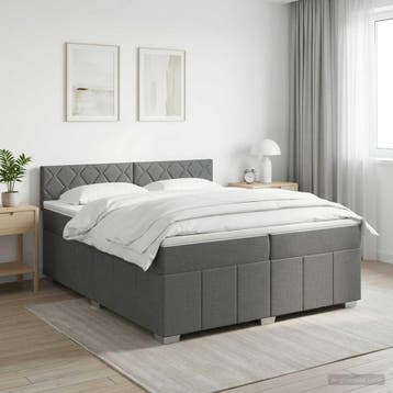 vidaXL Boxspringbed met matras Donkergrijs 200 x 200 cm Stof, Verzenden, Nieuw, Tweepersoons, Stof