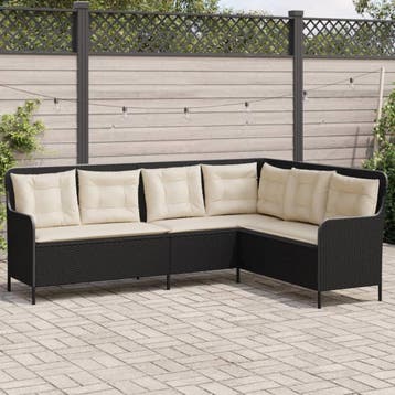 vidaXL Tuinbank met kussens L-vormig poly rattan zwart, Verzenden, Nieuw