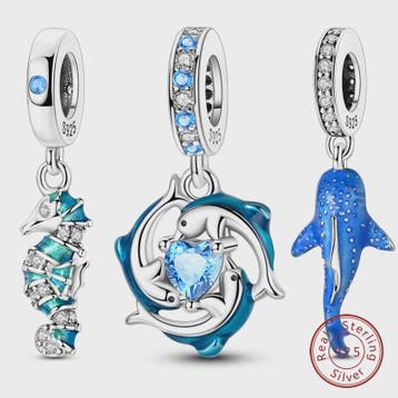 925 Sterling Zilver Charms: Walvishaai, Zeepaardje & Dolfijn, Verzenden, Nieuw