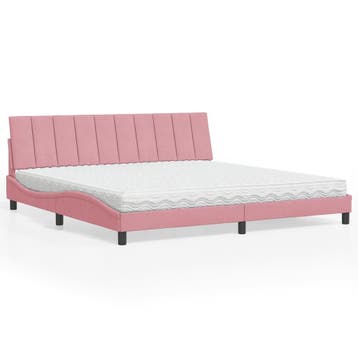 vidaXL Bed met matras Hanko fluweel roze 200x200 cm, Verzenden, Overige maten, 200 cm, Stof