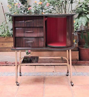 JOMAR - Bijzettafel - Model 710 - Hout, Staal, Chroom, Antiek en Kunst