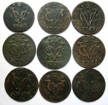 Nederlands-Indië. VOC Duiten 1732-1790 (9 verschillende)