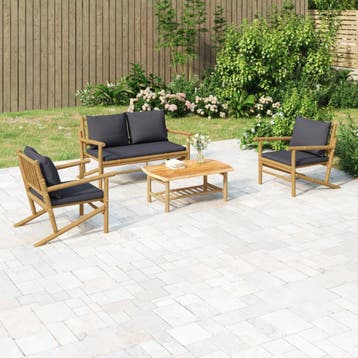 vidaXL 4-delige Loungeset met kussens bamboe donkergrijs, Verzenden, Nieuw, Hout, Loungeset