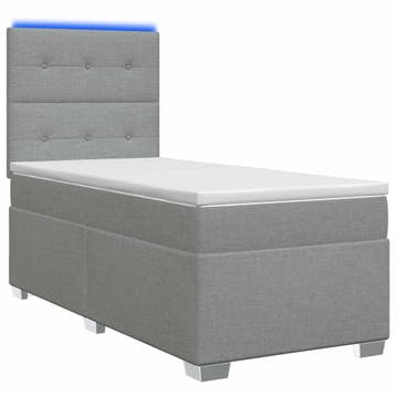 vidaXL Boxspring Bed met Matras en LED Lichtgrijs 90 x 190, Verzenden, Nieuw, Stof