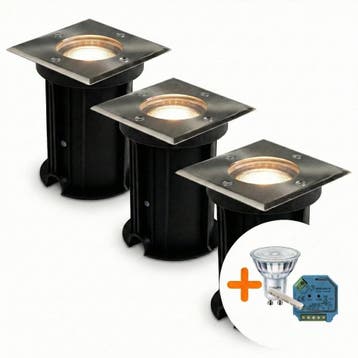 3-Stuks | SMART LED Grondspot GU10 vierkant | Athens | RVS, Nieuw, Ophalen of Verzenden, Netvoeding, Spots