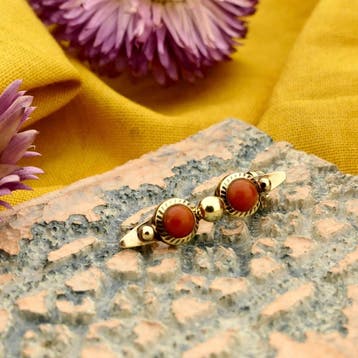 Gouden broche met bloedkoraal, Gebruikt, Ophalen of Verzenden, Met edelsteen, Goud