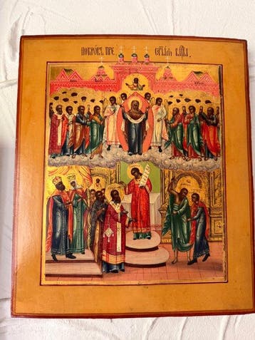 Icoon - Pokrov van de Moeder Gods - Hout - Pokrov-Ikone