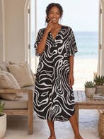Boho rayon kaftan jurk - Zwart Wit Tribal Waves, Ophalen of Verzenden, Nieuw