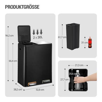 Prullenbak - Afvalbak - Vuilnisbak - 60 Liter - Zwart - Hzua, Huis en Inrichting, Woonaccessoires | Prullenbakken, Verzenden, Zo goed als nieuw
