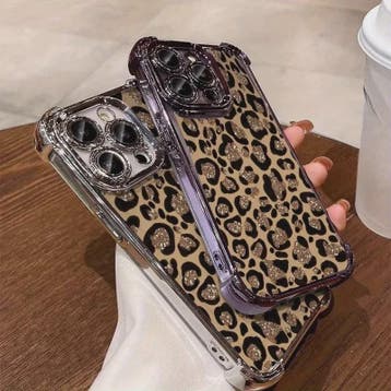 Luxe Leopard Print Telefoonhoesje met Plating & Anti-Val Bes