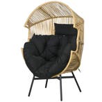 Rattan Tuinstoel Mandstoel Met Dik Zitkussen Eivorm 120 Kg B, Verzenden, Nieuw