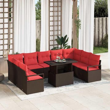 vidaXL Tuin Sofa Set 10 st Bruin Poly riet, Verzenden, Nieuw, Meer dan 8 zitplaatsen