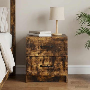 vidaXL Nachtkastje Gerookt eiken 43 x 34,5 x 44,5 cm Bewerkt, Minder dan 45 cm, Verzenden, Nieuw, Minder dan 55 cm