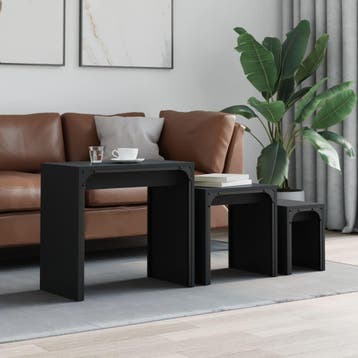 vidaXL 3-delige Tafeltjesset bewerkt hout zwart, Verzenden, Nieuw, Overige houtsoorten, Minder dan 50 cm