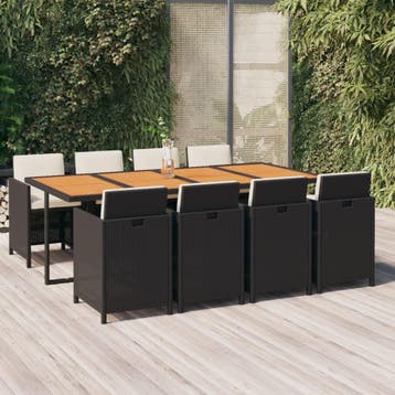 vidaXL 9-delige Tuinset met kussens poly rattan zwart, Verzenden, Nieuw, Tuinset