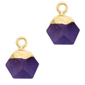 1 x Natuursteen hanger hexagon Purple-Gold bergkristal –.., Ophalen of Verzenden, Nieuw, Bedel