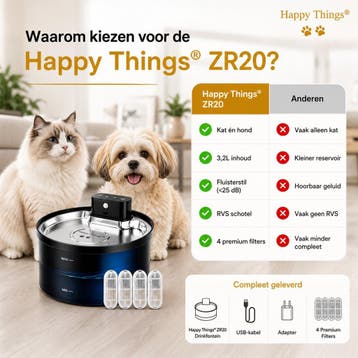 Happy Things® ZR20 Draadloze Drinkfontein met Sensor – 3.2L, Ophalen of Verzenden, Zo goed als nieuw