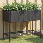 vidaXL Plantenbak met schap poly rattan zwart, Tuin en Terras, Verzenden, Nieuw