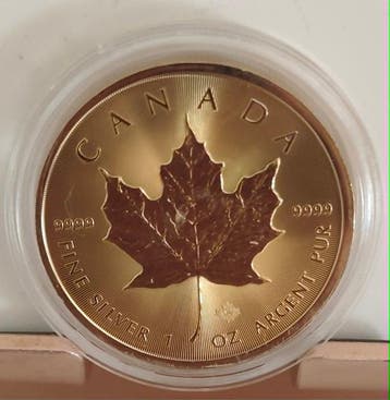 Canada. 5 Dollars 2025, Maple Leaf, Silver Gold Plated, 1 Oz