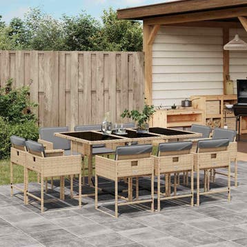 vidaXL 11-delige Tuinset met kussens poly rattan gemengd, Verzenden, Nieuw, Meer dan 8 zitplaatsen, Tuinset