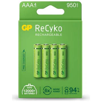 GP AAA Battery Rechargeable NiMH 950 mAh ReCyko 1.2V 4 PCs, Ophalen of Verzenden, Nieuw
