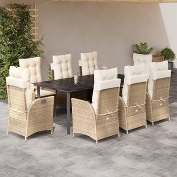 vidaXL 9-delige Tuinset met kussens poly rattan beige, Verzenden, Nieuw, 8 zitplaatsen, Tuinset