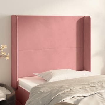 vidaXL Hoofdbord met randen 103x16x118/128 cm fluweel roze, Verzenden, Nieuw, Stof