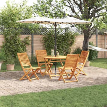 vidaXL Tuin eettafelset 5 st Bruin Massief Acaciahout, Tuin en Terras, Verzenden, Nieuw, 5 zitplaatsen