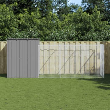 vidaXL Hondenhok met ren 165x455x181 cm staal lichtgrijs, Verzenden, Nieuw