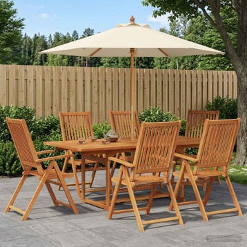 vidaXL Buiten Eetset met Parasol 8 st Crème Wit en, Verzenden, Nieuw, 8 zitplaatsen