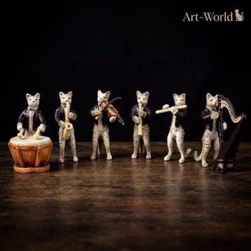 Beeld, Een hoge kwaliteit set van zes katten muzikanten -