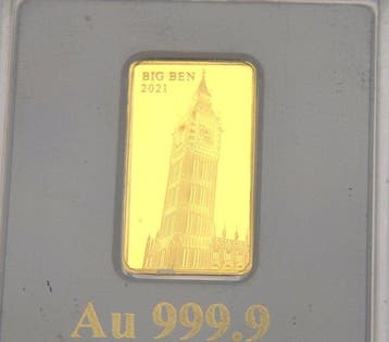 Fiji. 5 Dollars 2021 Big Ben - .999 Gold 1/100oz (Zonder