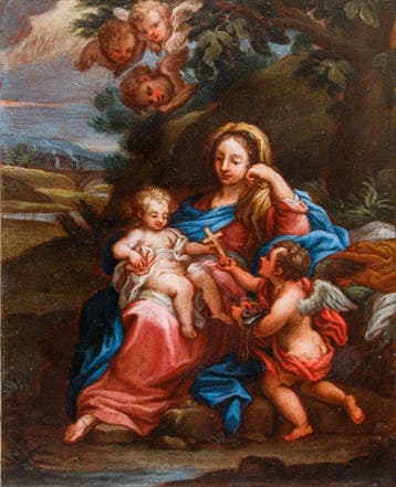 Niccolò Berrettoni (1637-1682) - Madonna col Bambino e, Antiek en Kunst