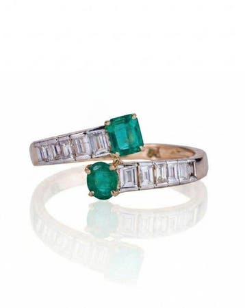 Statement ring - 14 karaat Geel goud - 1.08ct. tw. Smaragd -