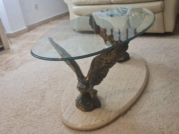 Salontafel - Travertijn, Gepatineerd brons, Glas - Grote, Nieuw