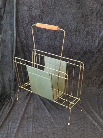 Tijdschriftenhouder - Teak, Messing - Vintage, Antiek en Kunst