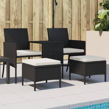vidaXL Tuinbank 2-zits met tafel en voetenbanken poly rattan, Verzenden, Nieuw