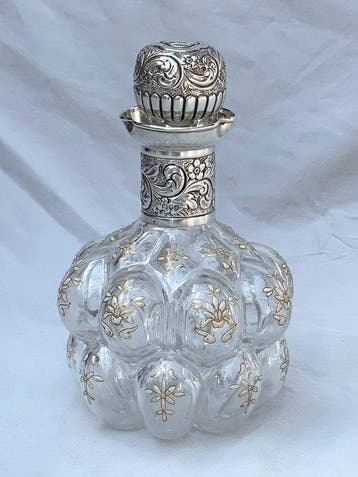 Victorian Sterling Silver-Mounted Enameled Glass Decanter -