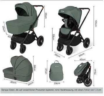 3-in-1 Kinderwagen met I-Size Autostoel en Aluminium Frame, Verzenden, Nieuw