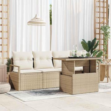 vidaXL Tuin Sofa Set 5 st Beige Poly riet, Verzenden, Nieuw, Rotan, 5 zitplaatsen