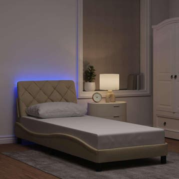 vidaXL Bedframe met LED zonder matras 80x200 cm stof crème, Eenpersoons, Verzenden, Nieuw, 80 cm