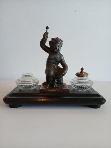 Circa 1900 - Inktpot - Marmer, Glas, Legering, Antiek en Kunst