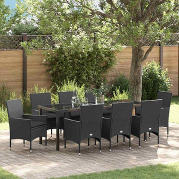 vidaXL Tuin eettafelset 9 st Zwart poly rattan, Verzenden, Nieuw, Rotan, Meer dan 8 zitplaatsen